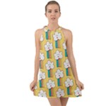 American Golden Ancient Totems Halter Tie Back Chiffon Dress
