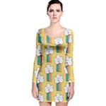 Smile Cloud Rainbow Pattern Yellow Long Sleeve Velvet Bodycon Dress