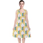 Smile Cloud Rainbow Pattern Yellow V-Neck Midi Sleeveless Dress 