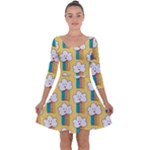 Smile Cloud Rainbow Pattern Yellow Quarter Sleeve Skater Dress
