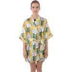 American Golden Ancient Totems Half Sleeve Satin Kimono 