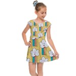 Smile Cloud Rainbow Pattern Yellow Kids  Cap Sleeve Dress