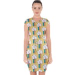 Smile Cloud Rainbow Pattern Yellow Capsleeve Drawstring Dress 