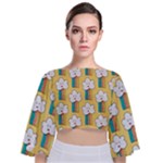 American Golden Ancient Totems Tie Back Butterfly Sleeve Chiffon Top