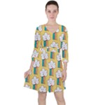 American Golden Ancient Totems Quarter Sleeve Ruffle Waist Dress