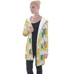 Smile Cloud Rainbow Pattern Yellow Longline Hooded Cardigan