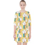 Smile Cloud Rainbow Pattern Yellow Quarter Sleeve Pocket Dress