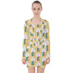 Smile Cloud Rainbow Pattern Yellow V-neck Bodycon Long Sleeve Dress