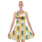 Smile Cloud Rainbow Pattern Yellow Velvet Skater Dress