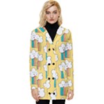 Smile Cloud Rainbow Pattern Yellow Button Up Hooded Coat 