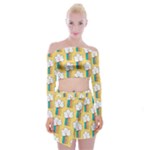 Smile Cloud Rainbow Pattern Yellow Off Shoulder Top with Mini Skirt Set