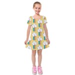 Smile Cloud Rainbow Pattern Yellow Kids  Short Sleeve Velvet Dress