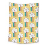 Smile Cloud Rainbow Pattern Yellow Medium Tapestry