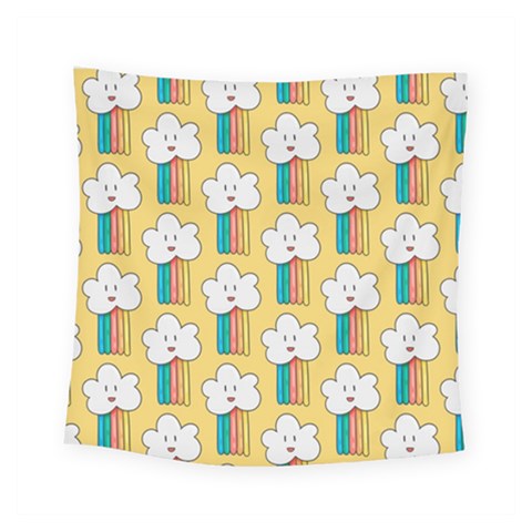 Smile Cloud Rainbow Pattern Yellow Square Tapestry (Small) from ArtsNow.com