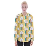 Smile Cloud Rainbow Pattern Yellow Womens Long Sleeve Shirt