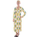 Smile Cloud Rainbow Pattern Yellow Velvet Maxi Wrap Dress