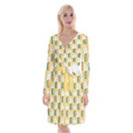 Smile Cloud Rainbow Pattern Yellow Long Sleeve Velvet Front Wrap Dress