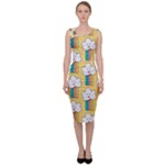 Smile Cloud Rainbow Pattern Yellow Sleeveless Pencil Dress