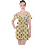 American Golden Ancient Totems Ruffle Cut Out Chiffon Playsuit
