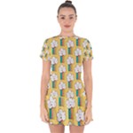 Smile Cloud Rainbow Pattern Yellow Drop Hem Mini Chiffon Dress