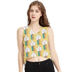 Smile Cloud Rainbow Pattern Yellow V-Neck Cropped Tank Top