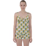 Smile Cloud Rainbow Pattern Yellow Tie Front Two Piece Tankini