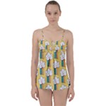 Smile Cloud Rainbow Pattern Yellow Babydoll Tankini Set