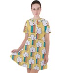 American Golden Ancient Totems Short Sleeve Shoulder Cut Out Dress 