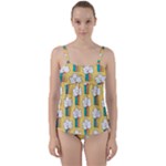 Smile Cloud Rainbow Pattern Yellow Twist Front Tankini Set