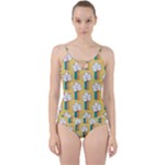 Smile Cloud Rainbow Pattern Yellow Cut Out Top Tankini Set