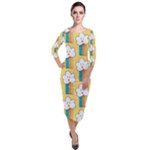 American Golden Ancient Totems Quarter Sleeve Midi Velour Bodycon Dress