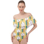 American Golden Ancient Totems Off Shoulder Velour Bodysuit 