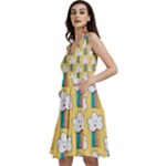 Smile Cloud Rainbow Pattern Yellow Sleeveless V-Neck Skater Dress with Pockets