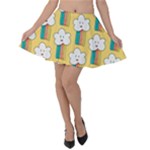 Smile Cloud Rainbow Pattern Yellow Velvet Skater Skirt