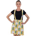 Smile Cloud Rainbow Pattern Yellow Velvet Suspender Skater Skirt