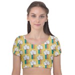 Smile Cloud Rainbow Pattern Yellow Velvet Short Sleeve Crop Top 
