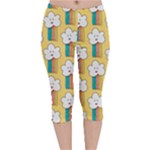 Smile Cloud Rainbow Pattern Yellow Velvet Capri Leggings 