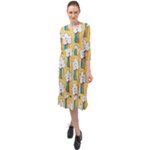 American Golden Ancient Totems Ruffle End Midi Chiffon Dress