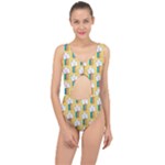 Smile Cloud Rainbow Pattern Yellow Center Cut Out Swimsuit