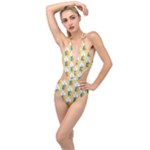 Smile Cloud Rainbow Pattern Yellow Plunging Cut Out Swimsuit