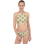 Smile Cloud Rainbow Pattern Yellow Halter Bikini Set