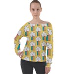 Smile Cloud Rainbow Pattern Yellow Off Shoulder Long Sleeve Velour Top