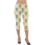 Smile Cloud Rainbow Pattern Yellow Lightweight Velour Capri Leggings 