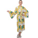 Smile Cloud Rainbow Pattern Yellow Maxi Velvet Kimono