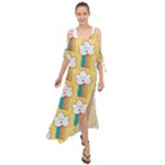 Smile Cloud Rainbow Pattern Yellow Maxi Chiffon Cover Up Dress