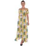Smile Cloud Rainbow Pattern Yellow Off Shoulder Open Front Chiffon Dress