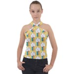 Smile Cloud Rainbow Pattern Yellow Cross Neck Velour Top