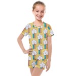Smile Cloud Rainbow Pattern Yellow Kids  Mesh T-Shirt and Shorts Set