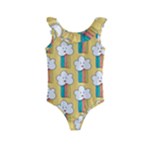 Smile Cloud Rainbow Pattern Yellow Kids  Frill Swimsuit