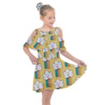 Smile Cloud Rainbow Pattern Yellow Kids  Shoulder Cutout Chiffon Dress